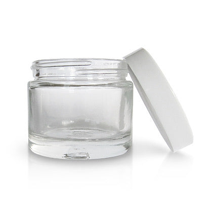 2.3 oz. Clear Glass Jar with White Cap - Spark Naturals